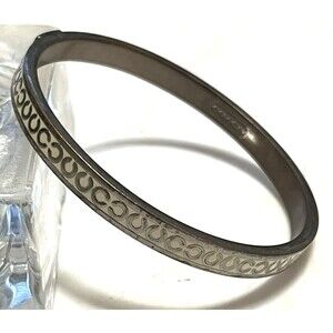 COACH Bracelet Bangle White Enamel‎ Signature Logo Stackable Classic Silverplate